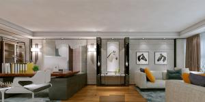 萬科大廈欣悅化妝品公司，白與黃的搭配，簡約、大氣！